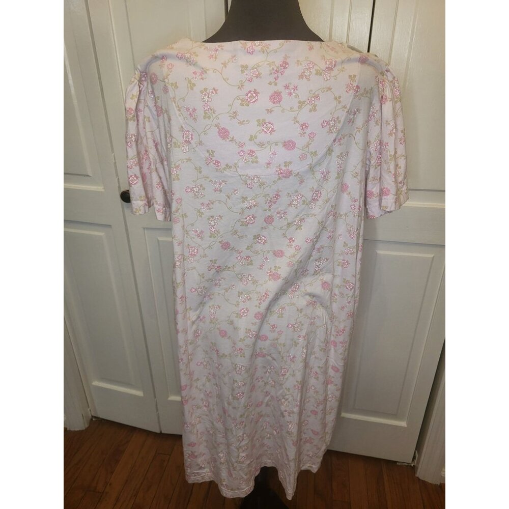 Moon Dance Pink/White  Button Up Gown/Robe L Bow Embroidery Cottage Tradwife - Picture 2 of 8